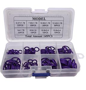 Набор фиолетовых уплотнительных колец NBR для системы автокондиционера: 145 штук, 8 размеров